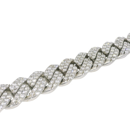 14k White Gold Natural 7.61 Carat Round Brilliant Diamond Pave Cuban Link Bracelet