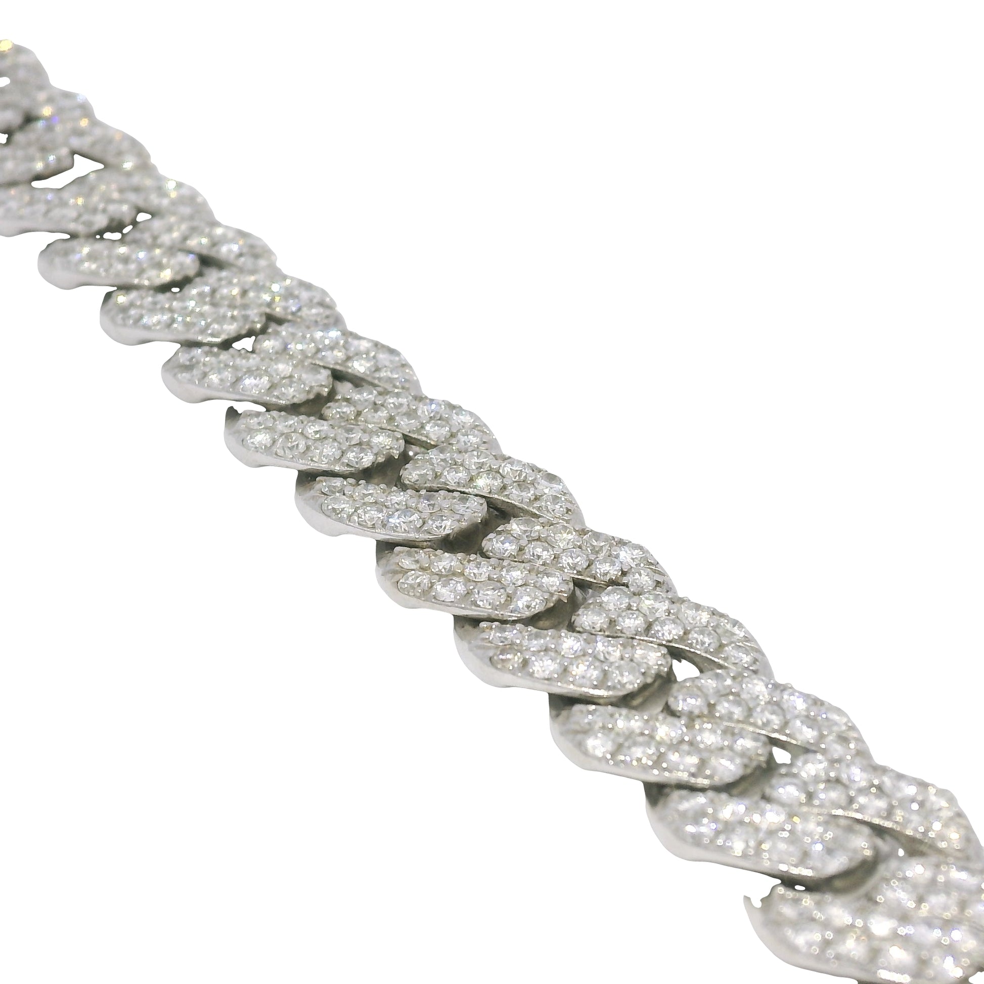 14k White Gold Natural 7.61 Carat Round Brilliant Diamond Pave Cuban Link Bracelet