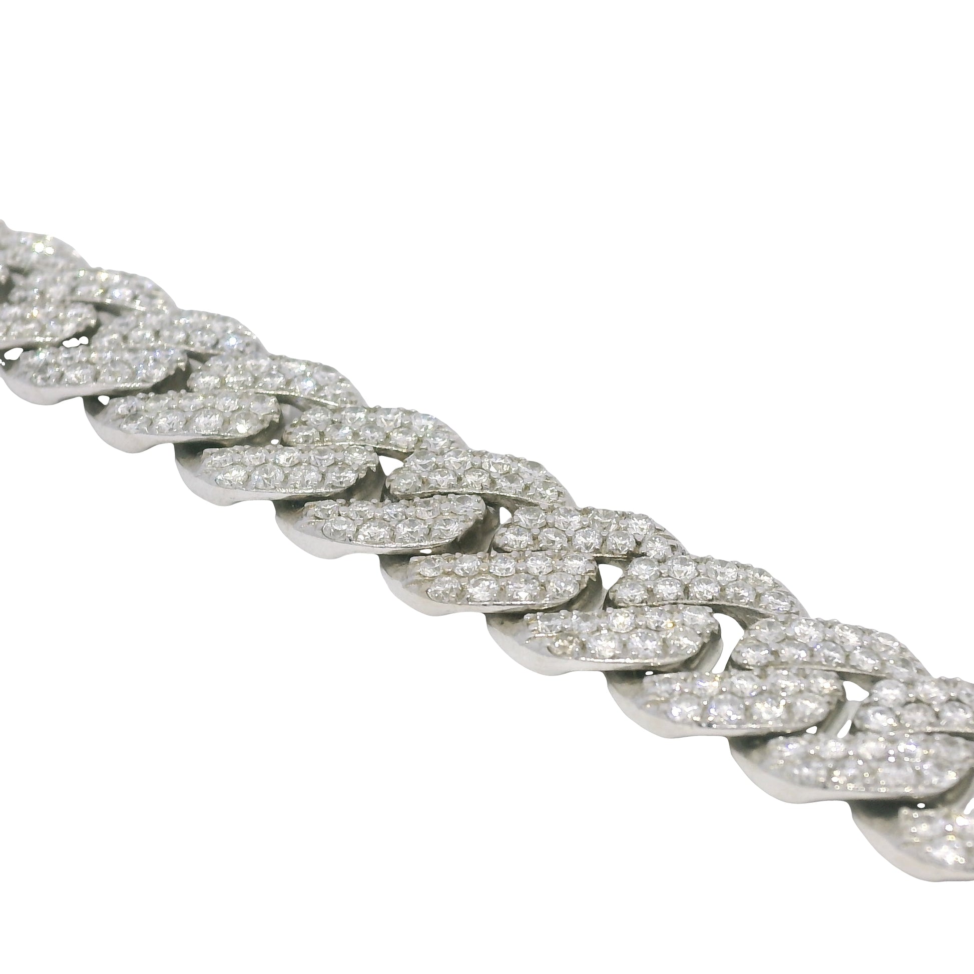 14k White Gold Natural 7.61 Carat Round Brilliant Diamond Pave Cuban Link Bracelet