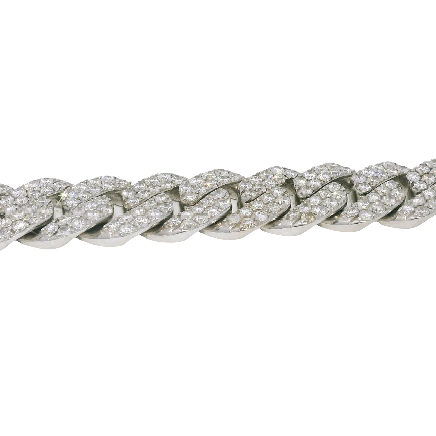 14k White Gold Natural 7.61 Carat Round Brilliant Diamond Pave Cuban Link Bracelet