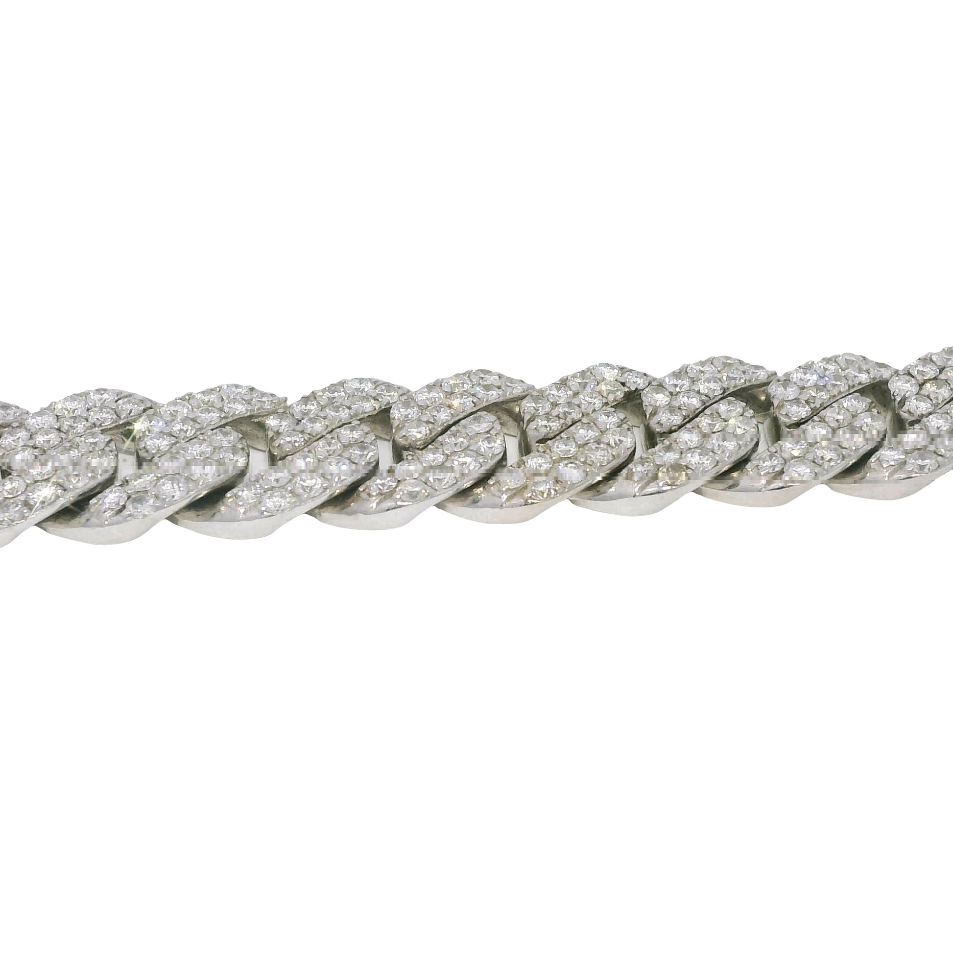 14k White Gold Natural 7.61 Carat Round Brilliant Diamond Pave Cuban Link Bracelet
