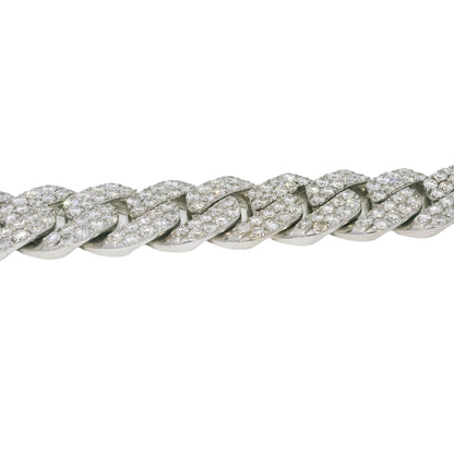 14k White Gold Natural 7.61 Carat Round Brilliant Diamond Pave Cuban Link Bracelet
