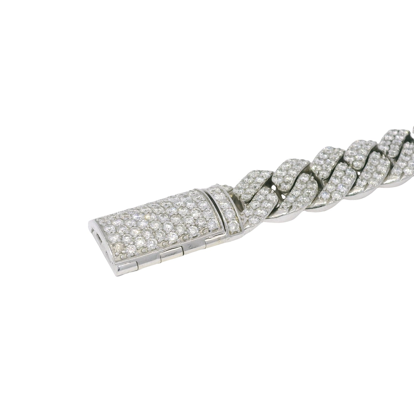 14k White Gold Natural 7.61 Carat Round Brilliant Diamond Pave Cuban Link Bracelet