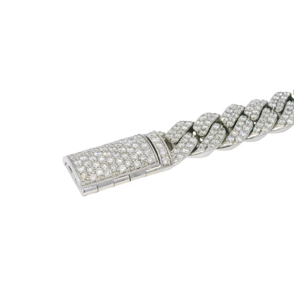 14k White Gold Natural 7.61 Carat Round Brilliant Diamond Pave Cuban Link Bracelet