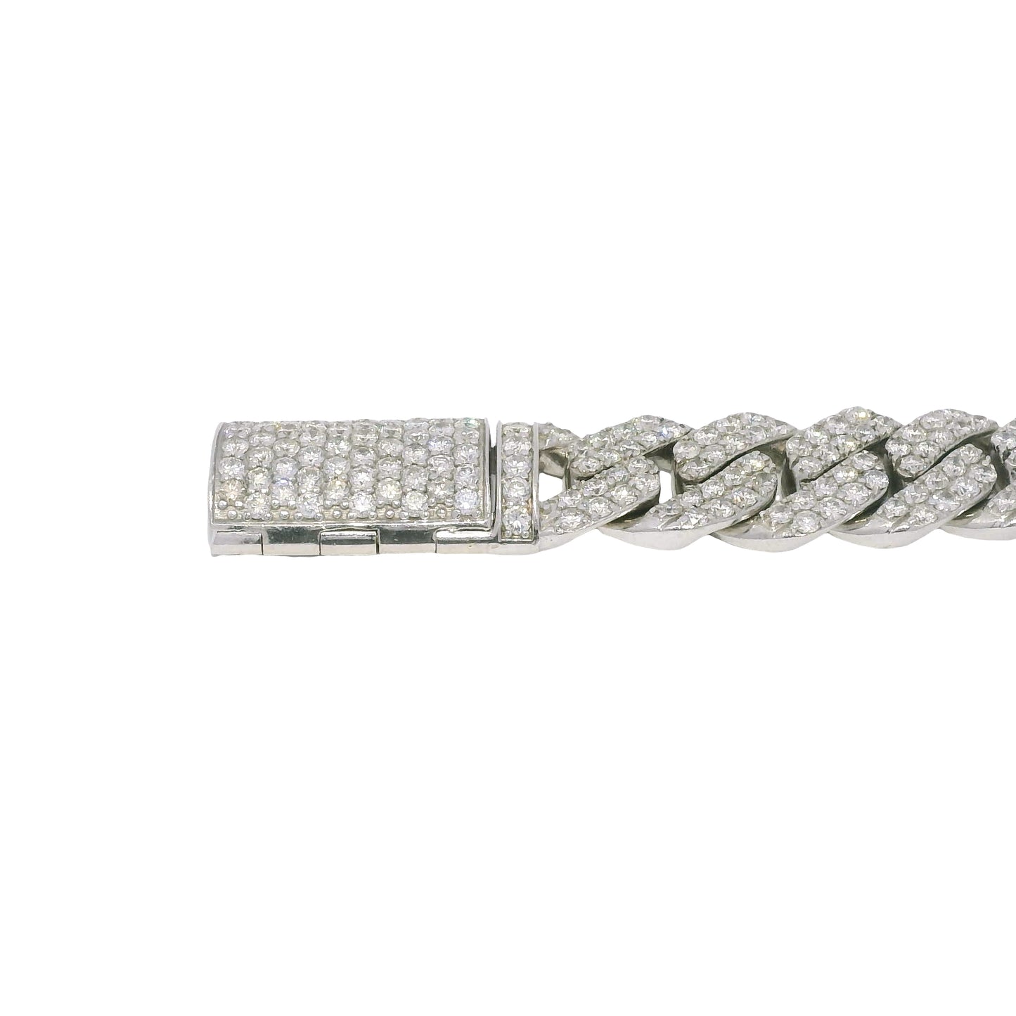 14k White Gold Natural 7.61 Carat Round Brilliant Diamond Pave Cuban Link Bracelet