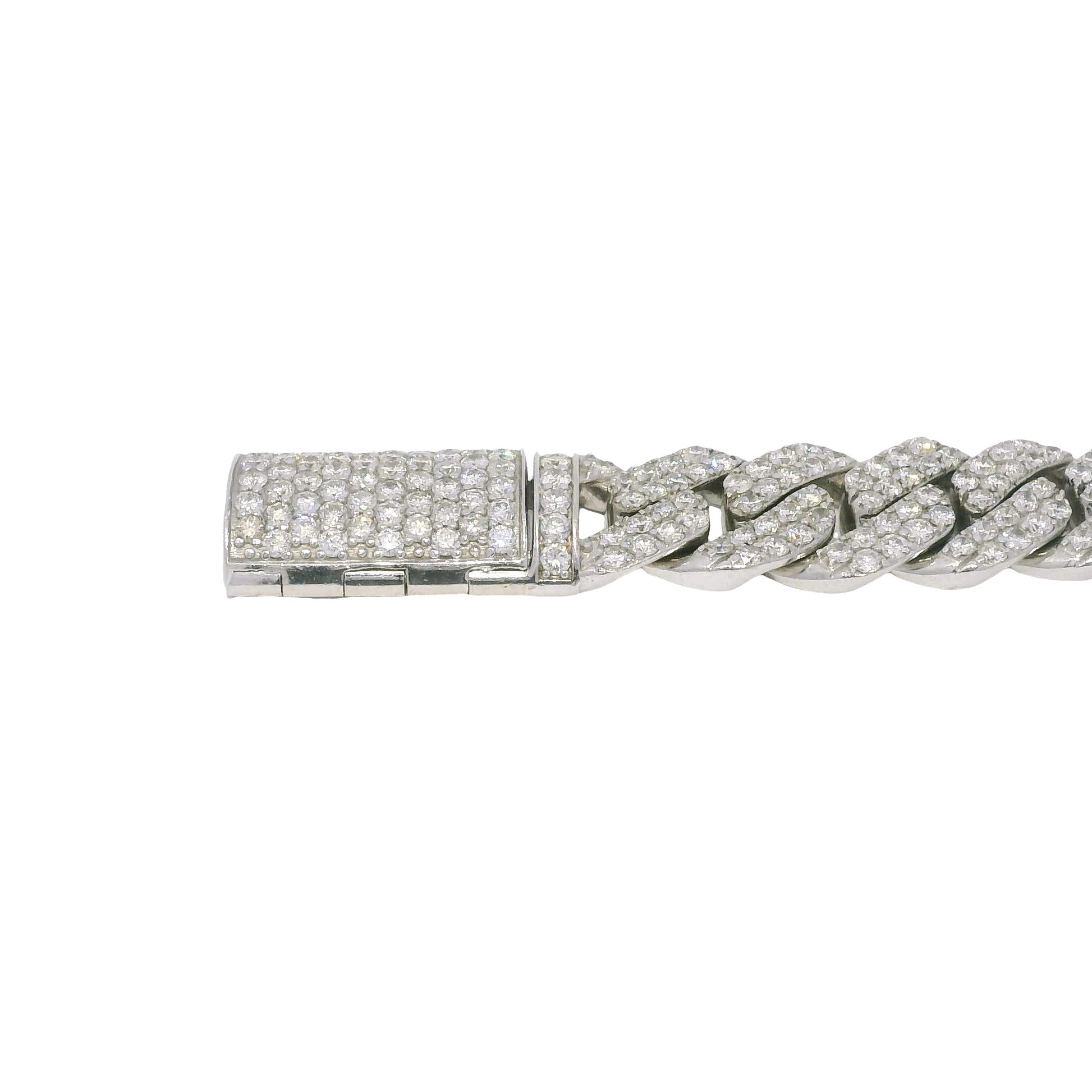 14k White Gold Natural 7.61 Carat Round Brilliant Diamond Pave Cuban Link Bracelet