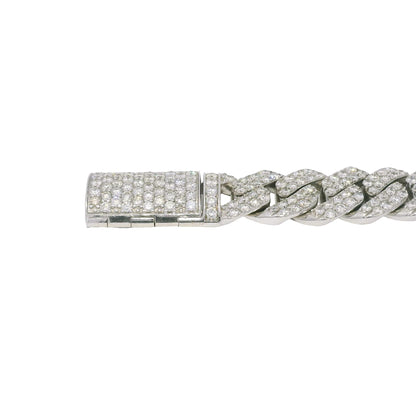 14k White Gold Natural 7.61 Carat Round Brilliant Diamond Pave Cuban Link Bracelet