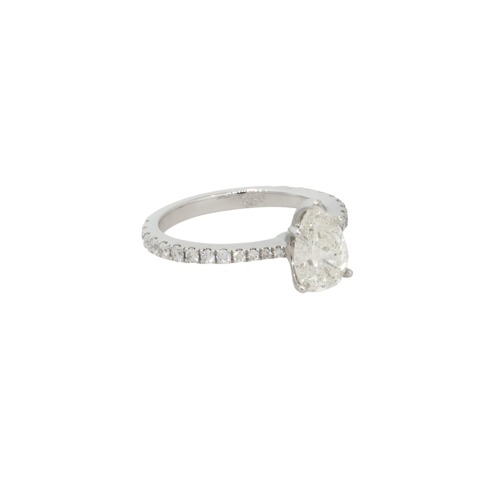 HRD Certified 18k White Gold 1.71ctw Pear Shaped Diamond Engagement Ring