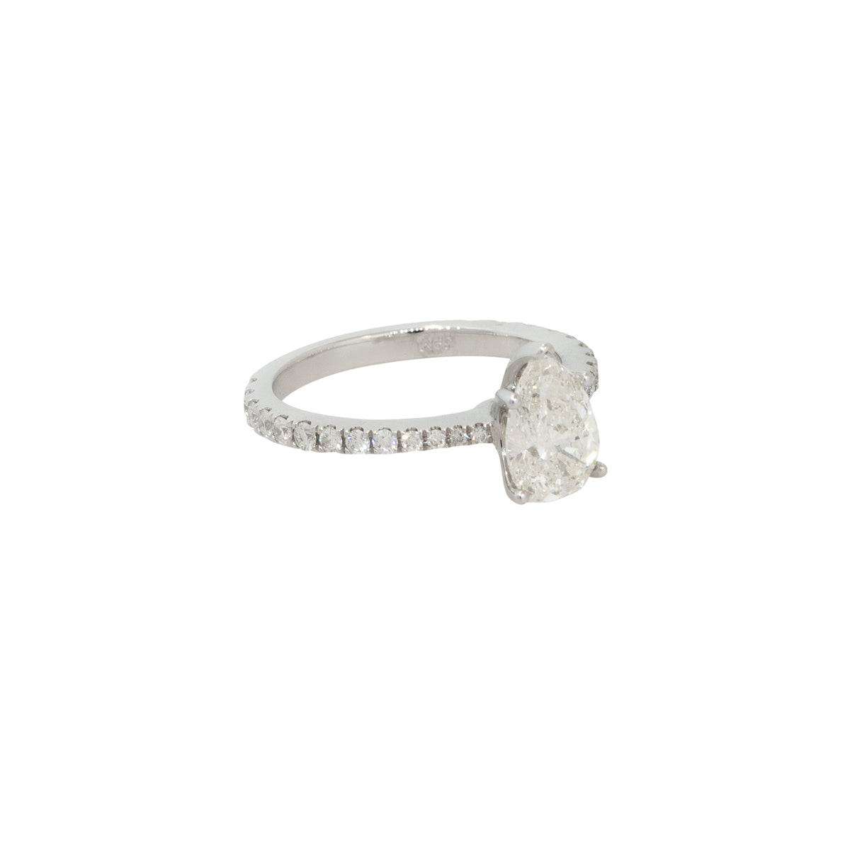 HRD Certified 18k White Gold 1.71ctw Pear Shaped Diamond Engagement Ring