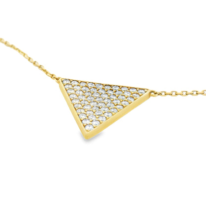 14k Yellow Gold Natural Diamond Pave Triangle Pendant Necklace