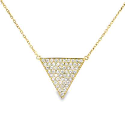 14k Yellow Gold Natural Diamond Pave Triangle Pendant Necklace