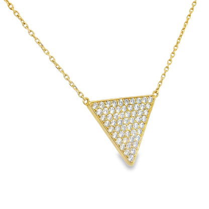 14k Yellow Gold Natural Diamond Pave Triangle Pendant Necklace