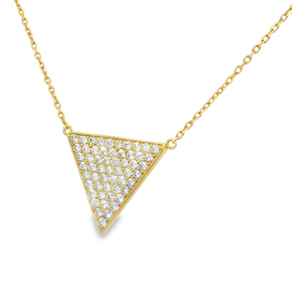 14k Yellow Gold Natural Diamond Pave Triangle Pendant Necklace