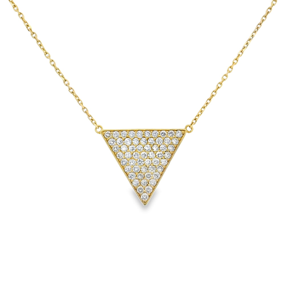 14k Yellow Gold Natural Diamond Pave Triangle Pendant Necklace — product photo 1
