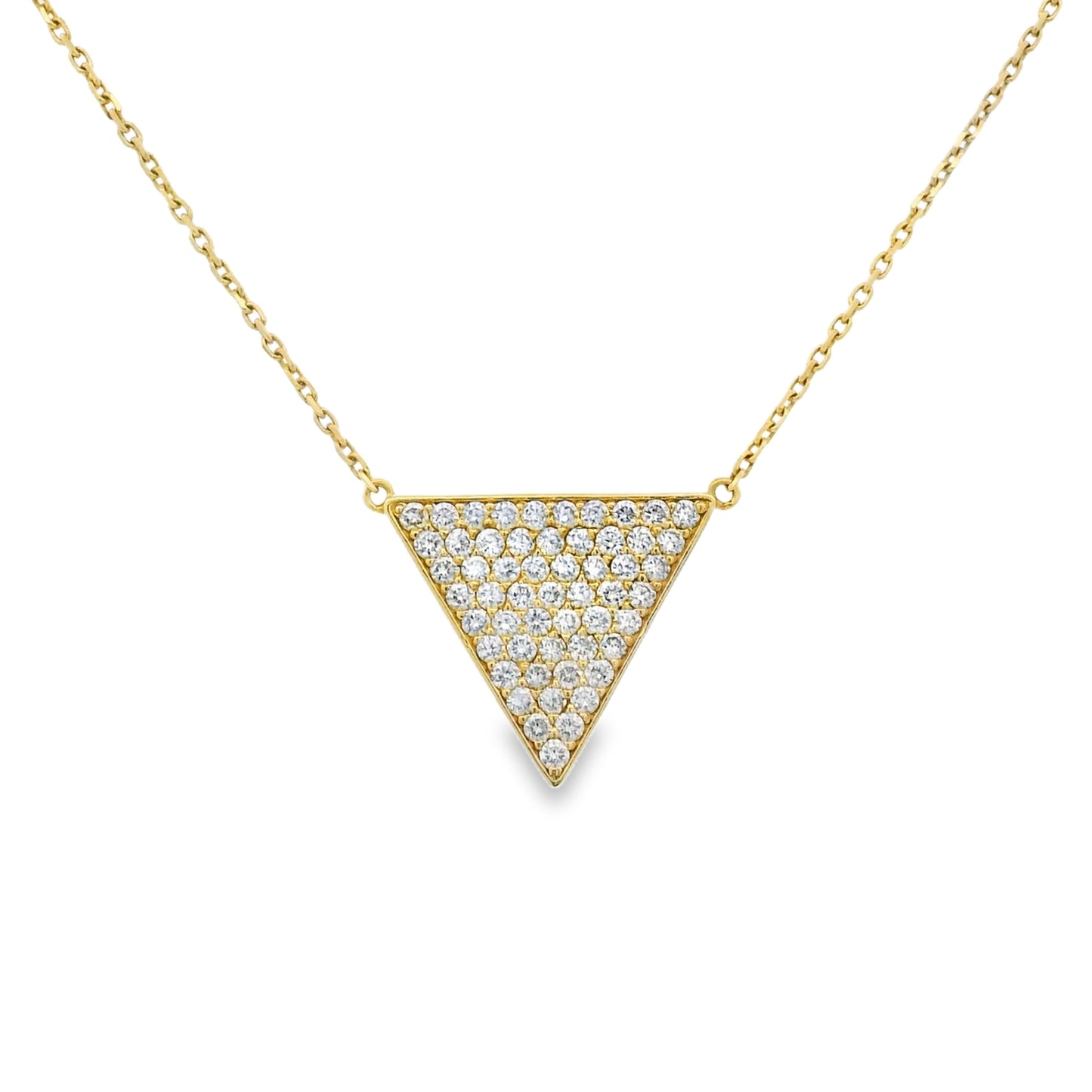 14k Yellow Gold Natural Diamond Pave Triangle Pendant Necklace