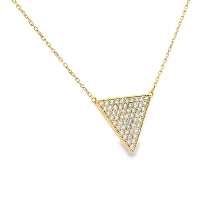 14k Yellow Gold Natural Diamond Pave Triangle Pendant Necklace