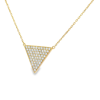 14k Yellow Gold Natural Diamond Pave Triangle Pendant Necklace