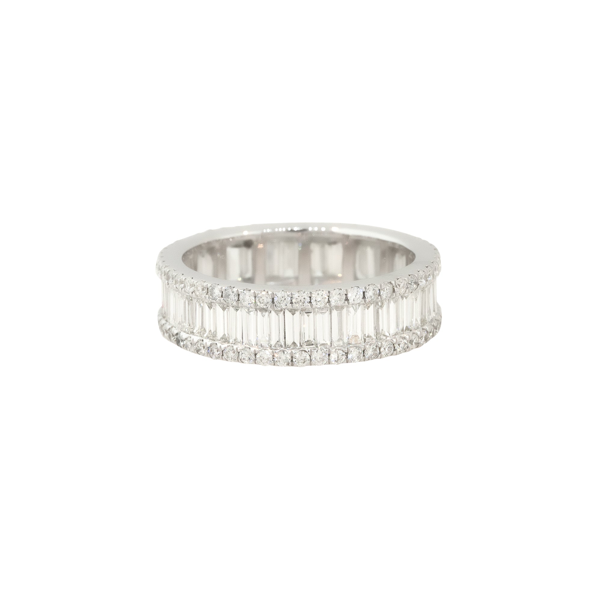 14k White Gold 3.40ctw Baguette and Round Brilliant Cut Diamond Eternity Band
