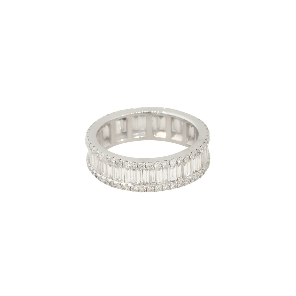 14k White Gold 3.40ctw Baguette and Round Brilliant Cut Diamond Eternity Band