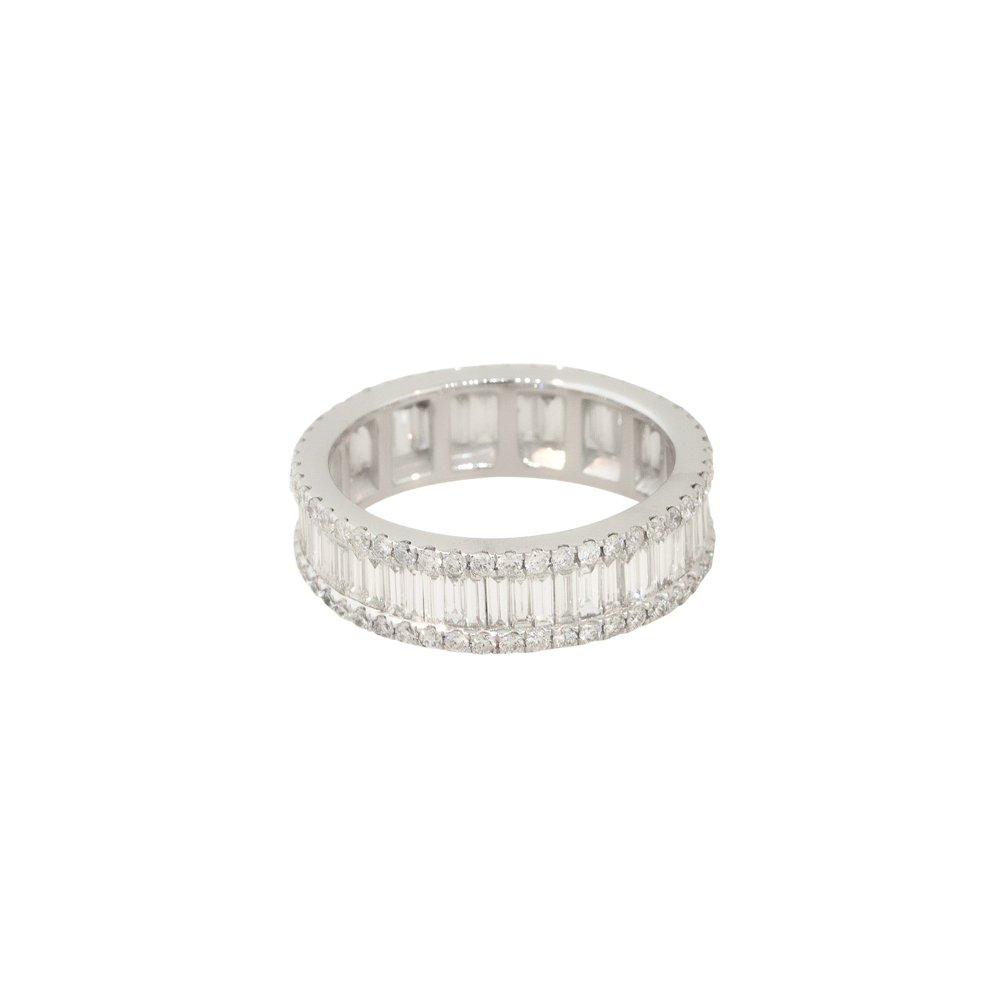 14k White Gold 3.40ctw Baguette and Round Brilliant Cut Diamond Eternity Band