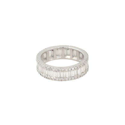 14k White Gold 3.40ctw Baguette and Round Brilliant Cut Diamond Eternity Band