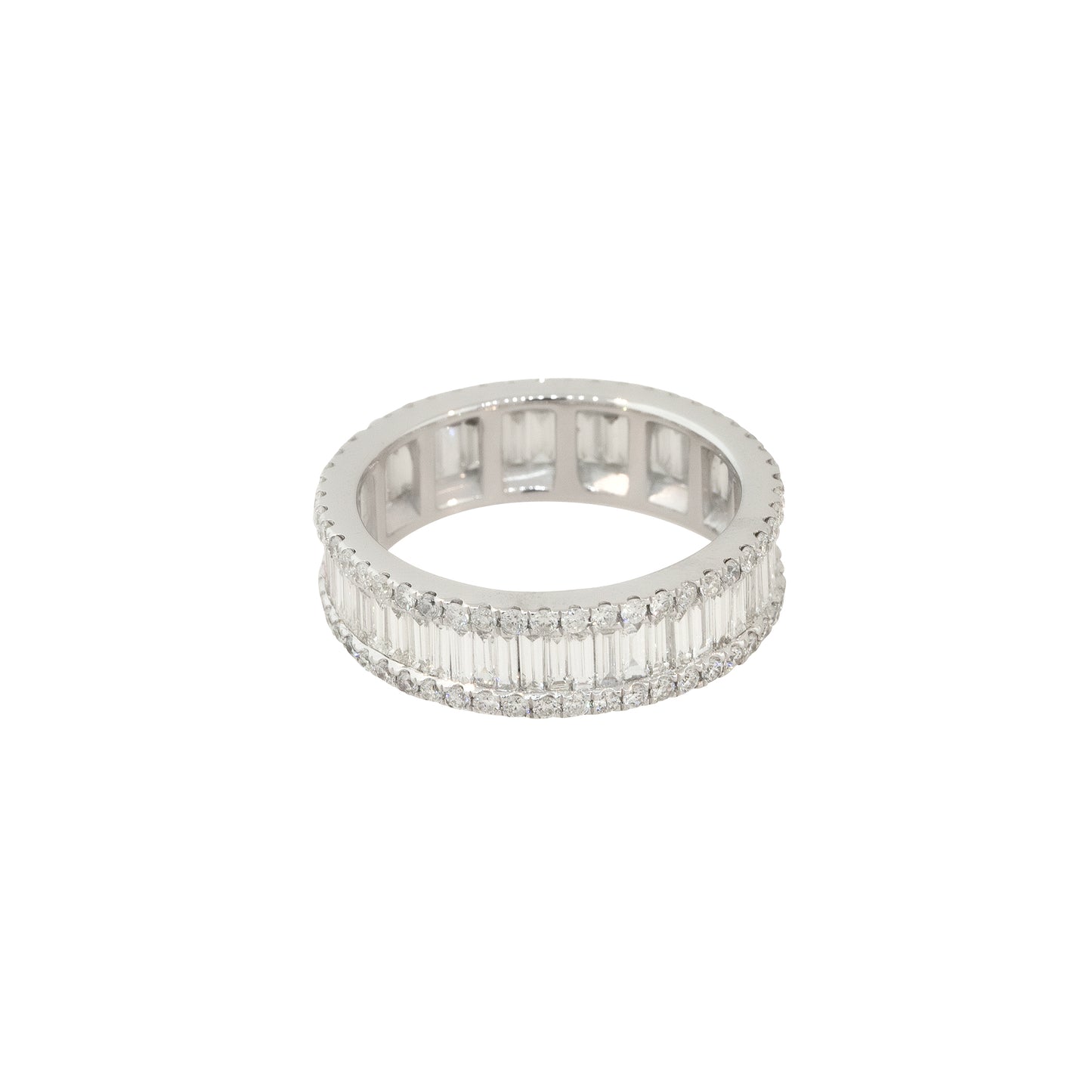 14k White Gold 3.40ctw Baguette and Round Brilliant Cut Diamond Eternity Band