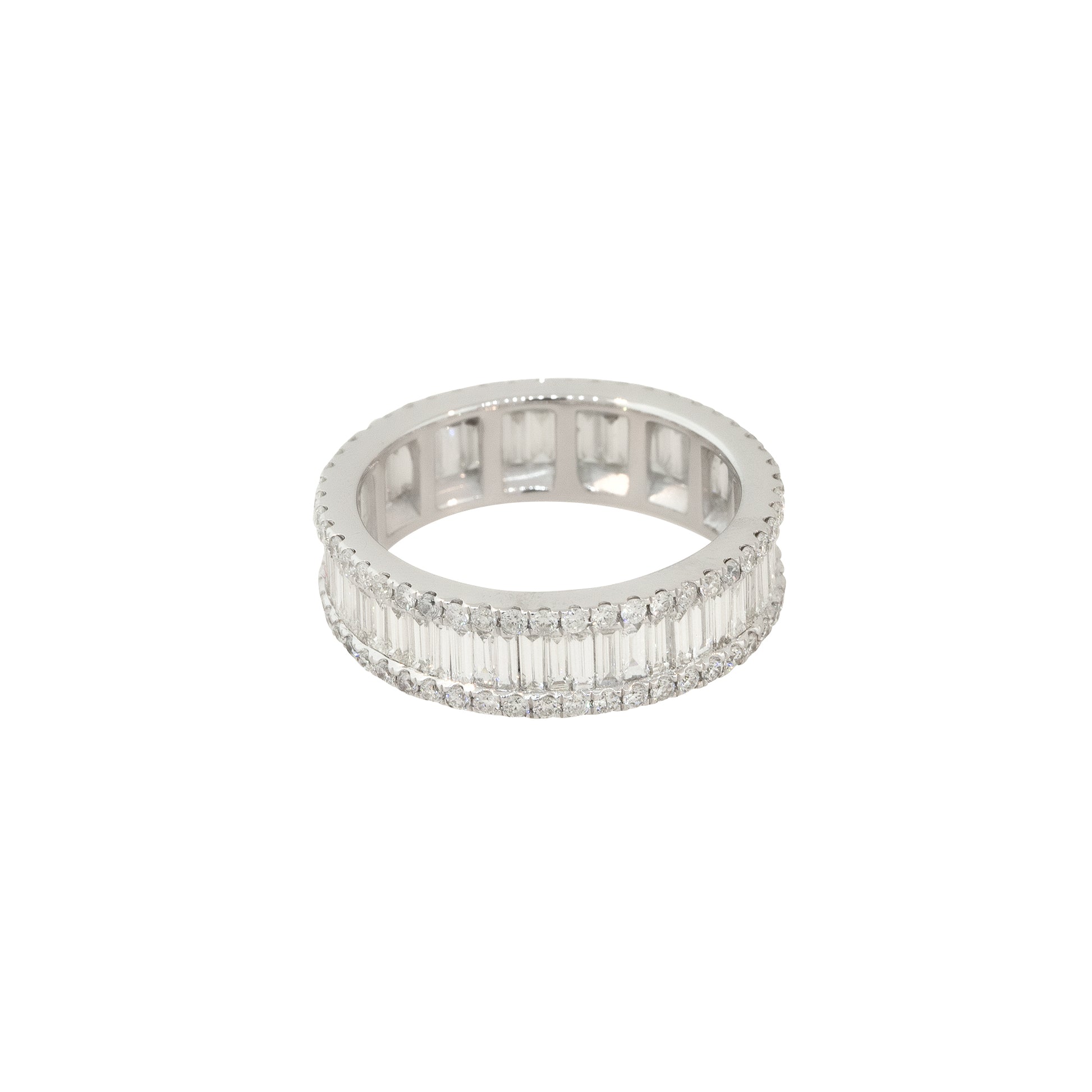 14k White Gold 3.40ctw Baguette and Round Brilliant Cut Diamond Eternity Band
