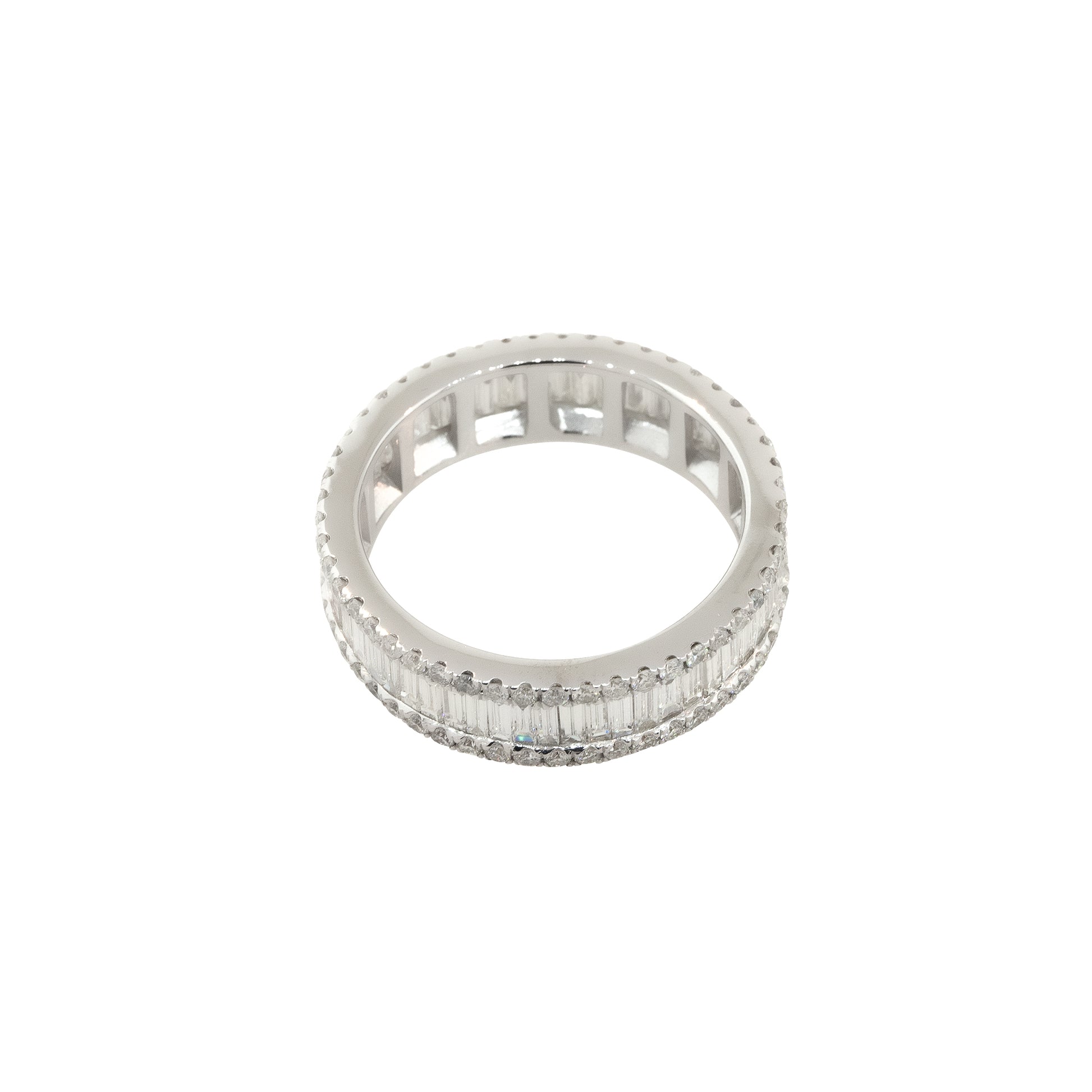 14k White Gold 3.40ctw Baguette and Round Brilliant Cut Diamond Eternity Band