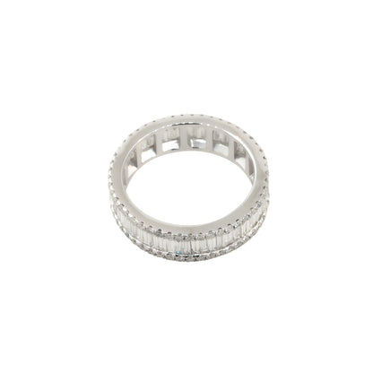 14k White Gold 3.40ctw Baguette and Round Brilliant Cut Diamond Eternity Band