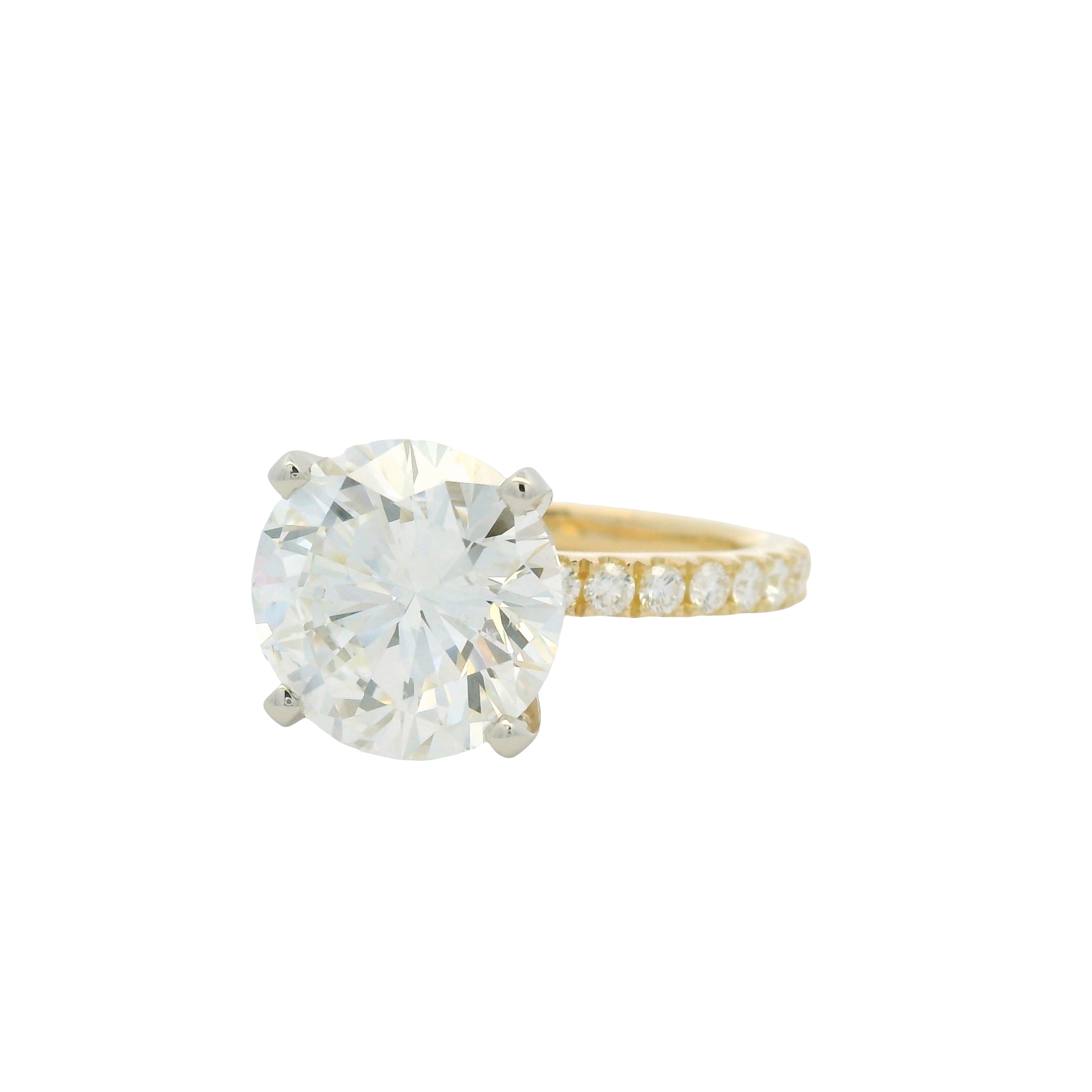 GIA 18k Yellow Gold Natural 5.03 Carat Round Brilliant Cut Diamond Engagement Ring