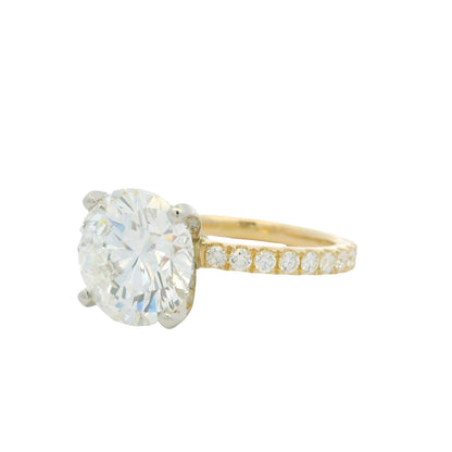 GIA 18k Yellow Gold Natural 5.03 Carat Round Brilliant Cut Diamond Engagement Ring