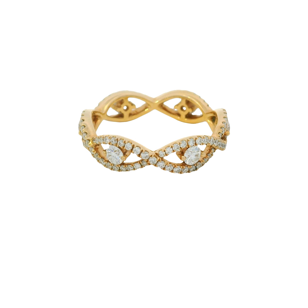 18K Rose Gold Natural 1.03 Carats Round Brilliant Diamond Wavy Band