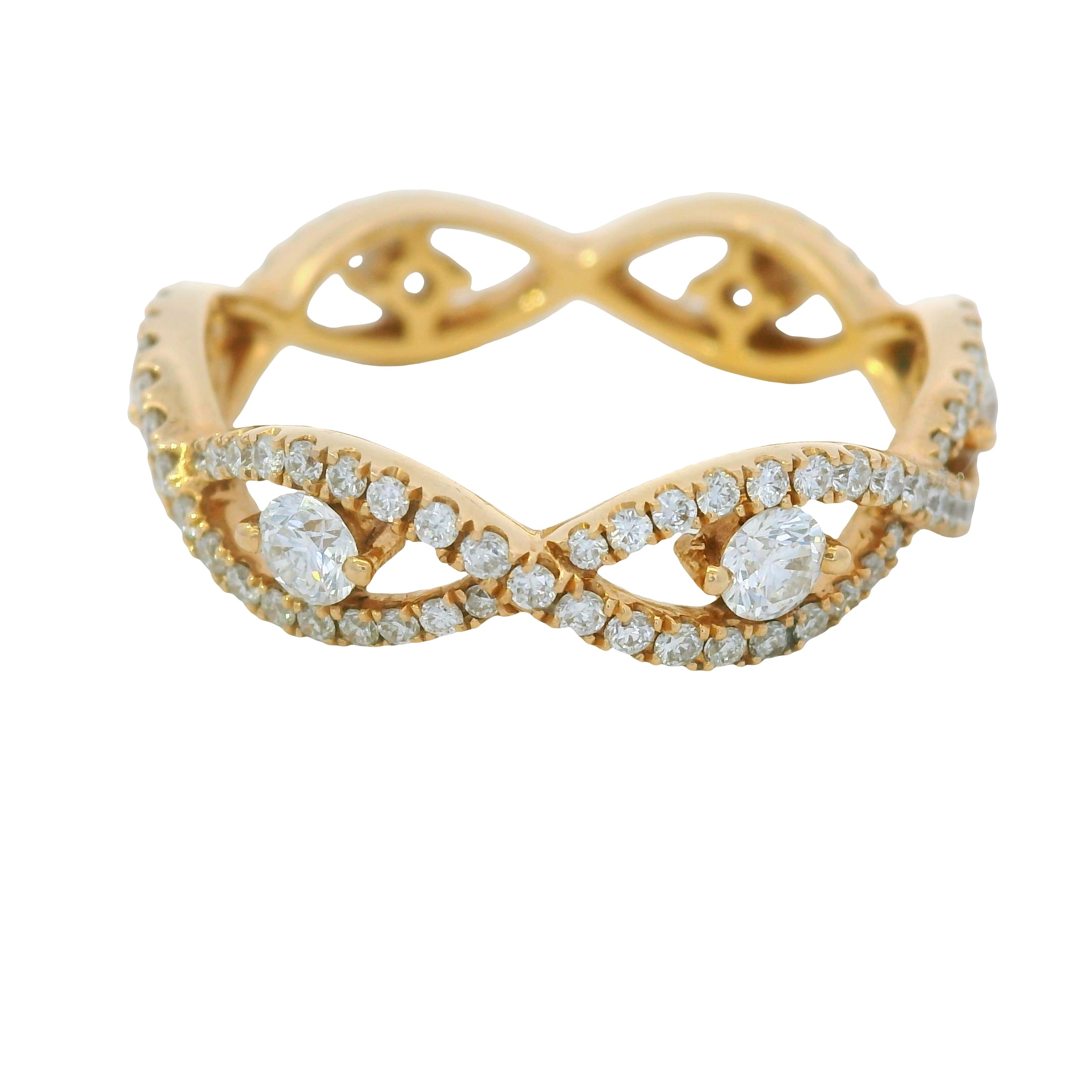 18K Rose Gold Natural 1.03 Carats Round Brilliant Diamond Wavy Band