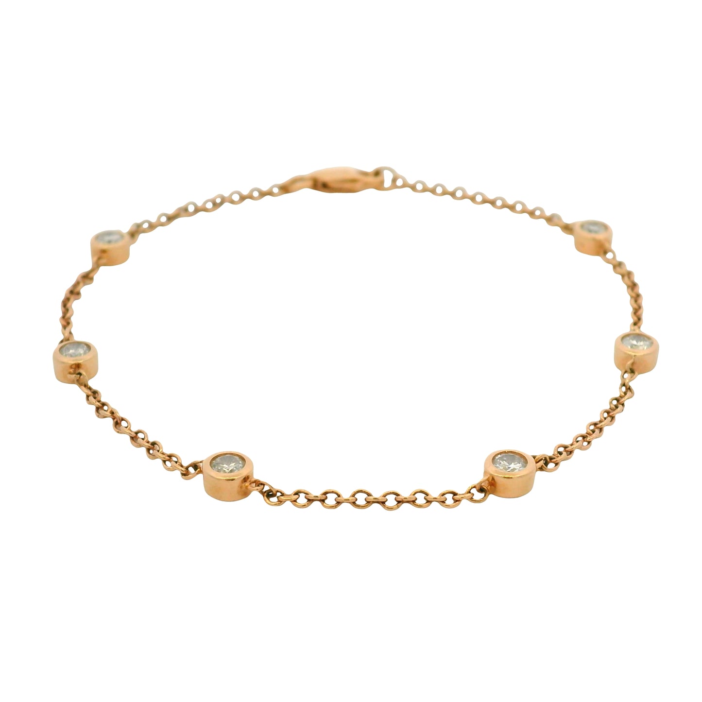 14k Rose Gold Natural Round Diamond Bezel Set Diamond By The Yard Bracelet