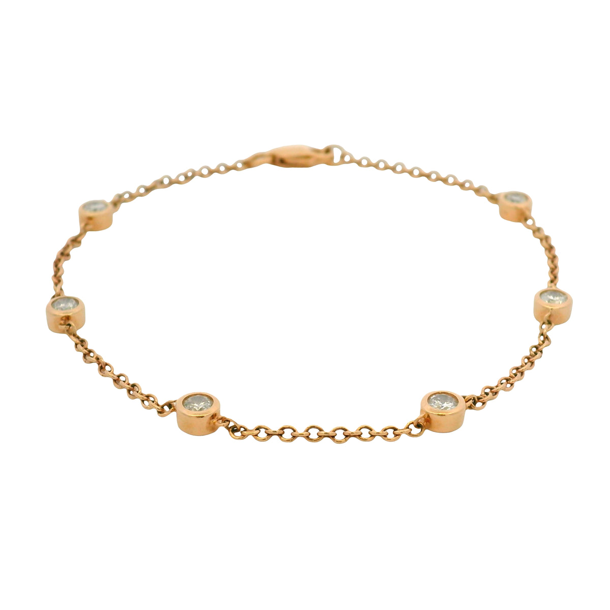 14k Rose Gold Natural Round Diamond Bezel Set Diamond Station Bracelet — product photo 1