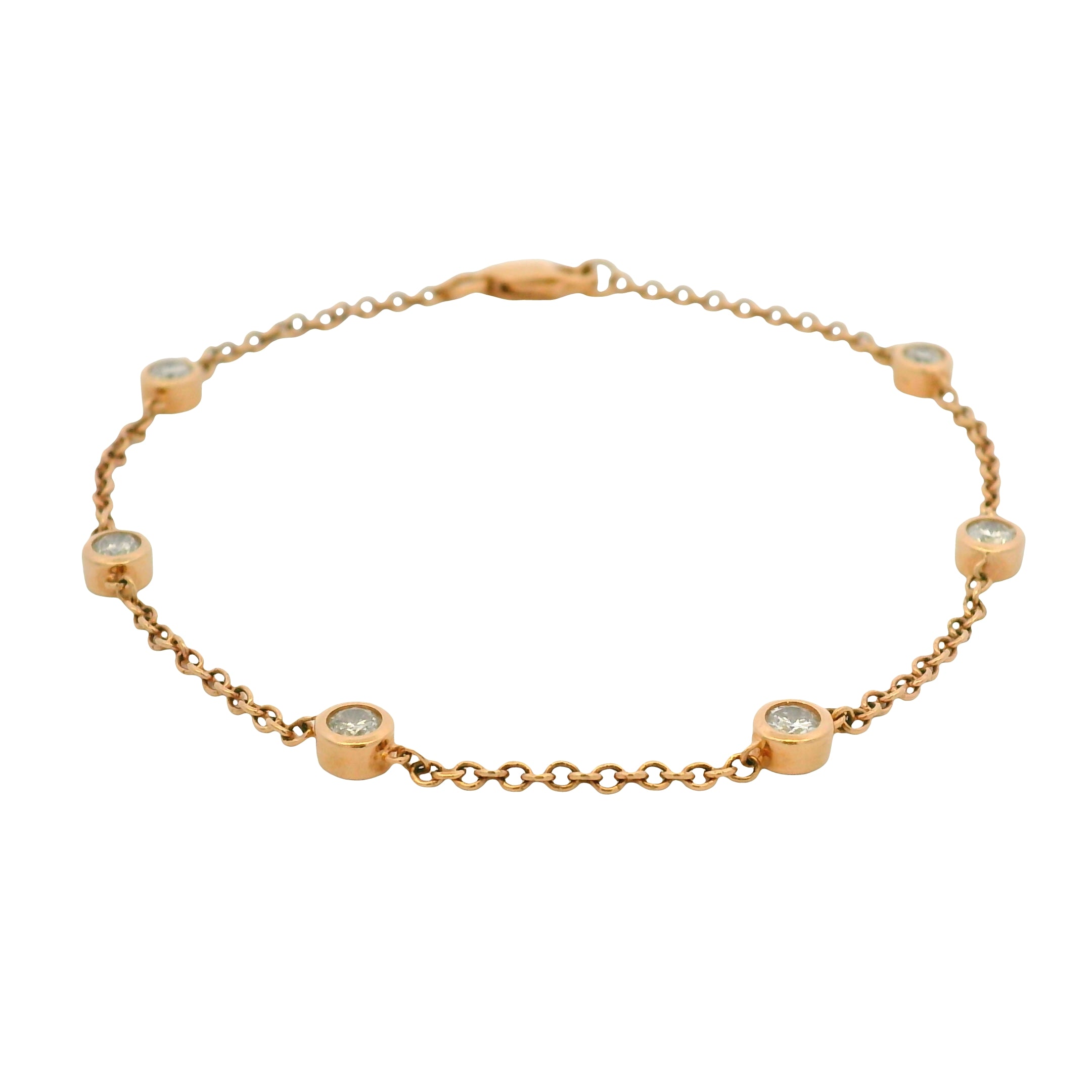 14k Rose Gold 0.55ctw Round Bezel Set Diamond By The Yard Bracelet