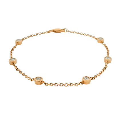 14k Rose Gold Natural Round Diamond Bezel Set Diamond By The Yard Bracelet