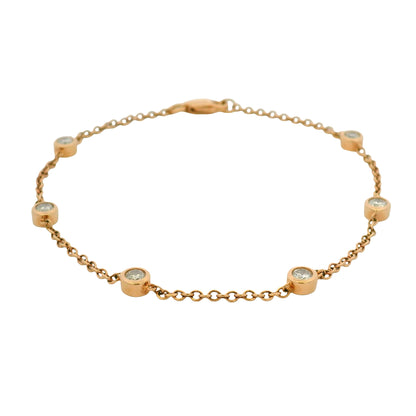 14k Rose Gold Natural Round Diamond Bezel Set Diamond By The Yard Bracelet