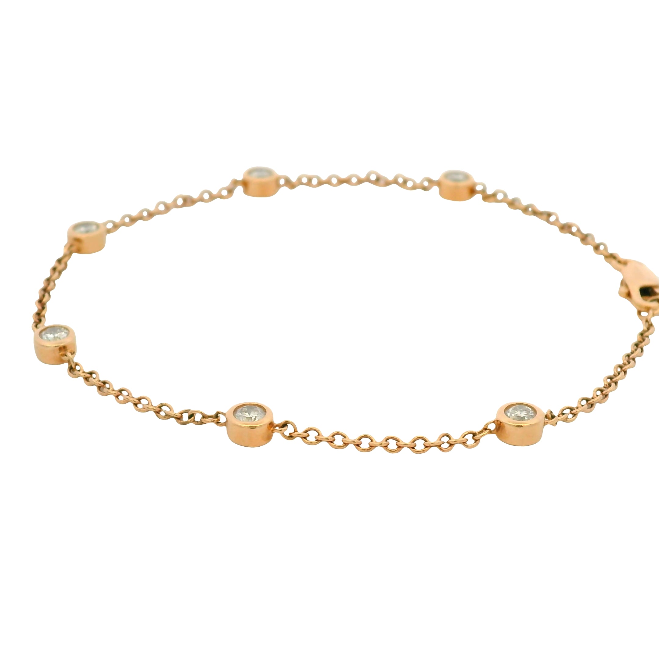 14k Rose Gold 0.55ctw Round Bezel Set Diamond By The Yard Bracelet