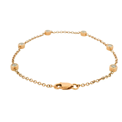 14k Rose Gold Natural Round Diamond Bezel Set Diamond By The Yard Bracelet