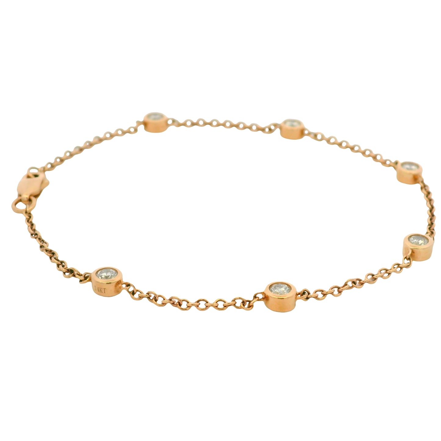 14k Rose Gold Natural Round Diamond Bezel Set Diamond By The Yard Bracelet