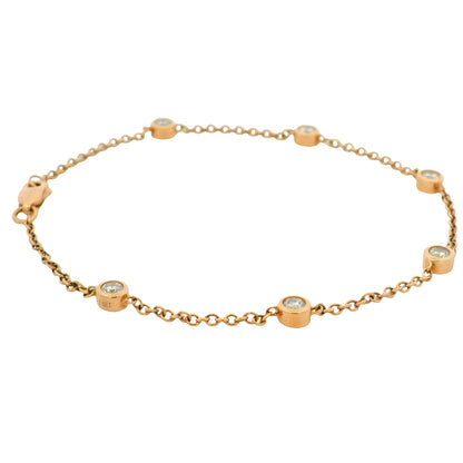 14k Rose Gold Natural Round Diamond Bezel Set Diamond By The Yard Bracelet