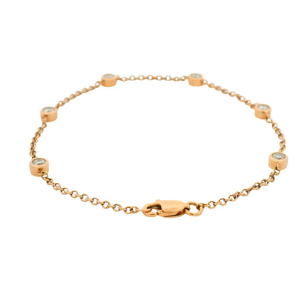 14k Rose Gold Natural Round Diamond Bezel Set Diamond By The Yard Bracelet