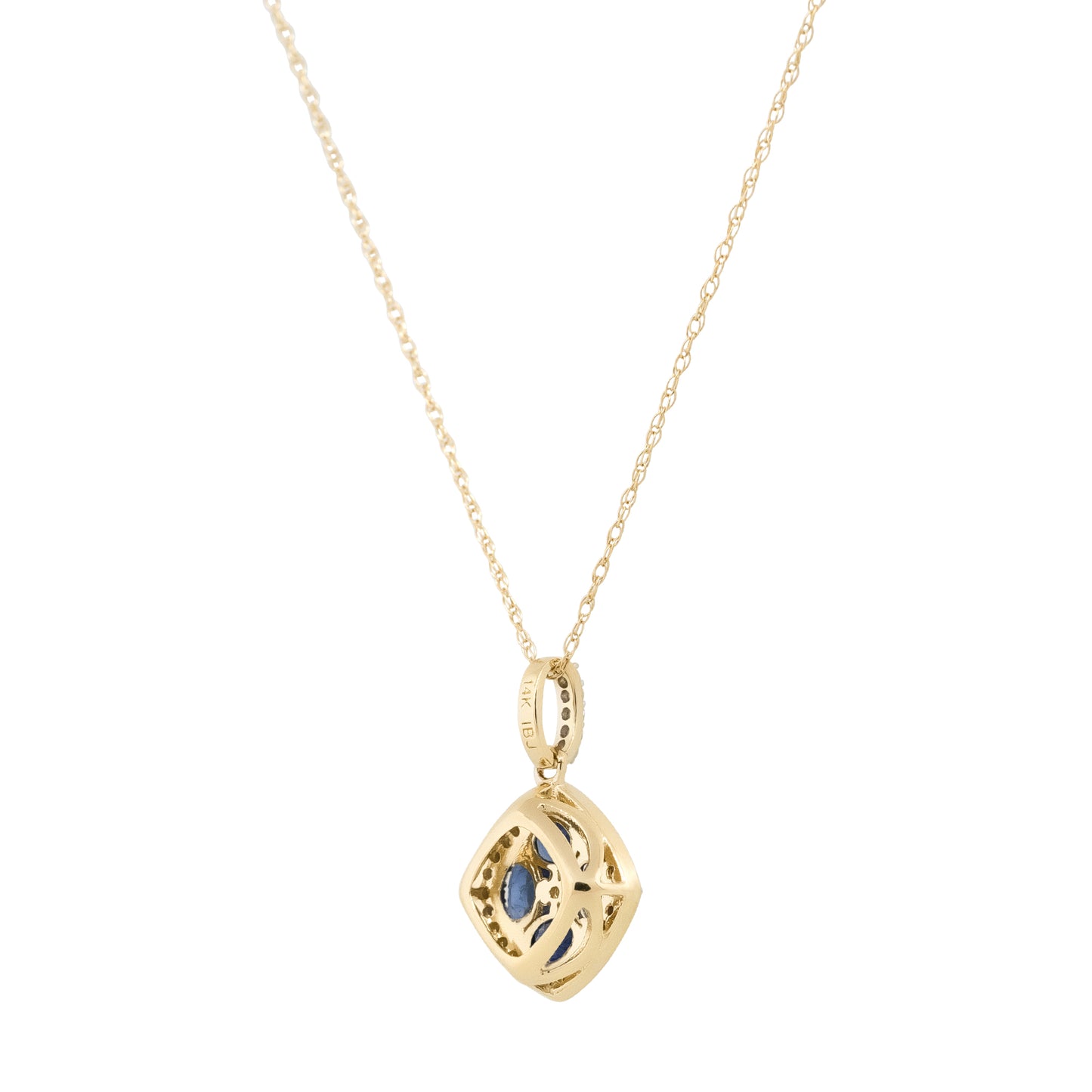 14k Yellow Gold Oval Sapphire Diamond Flower Pendant Necklace