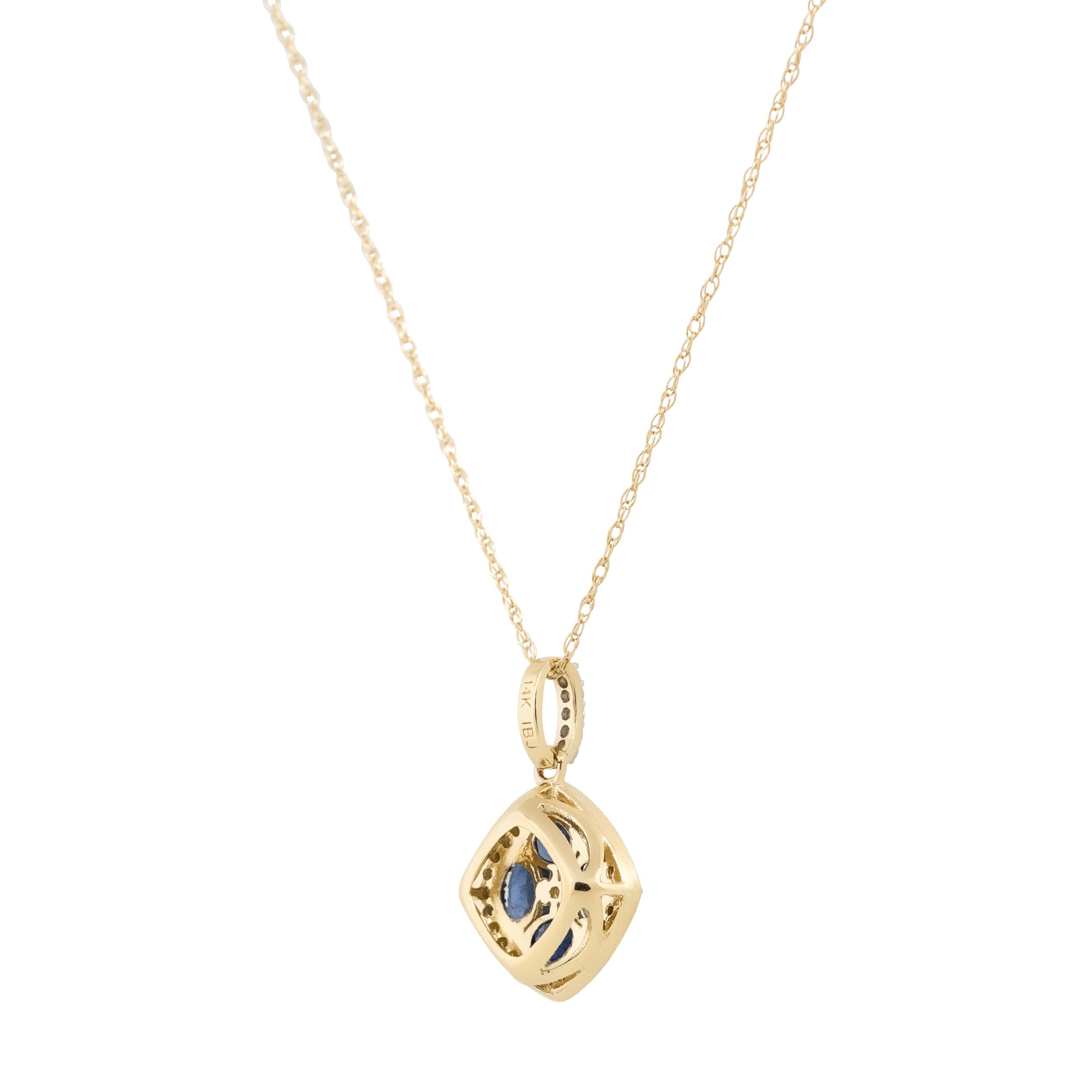 14k Yellow Gold Oval Sapphire Diamond Flower Pendant Necklace