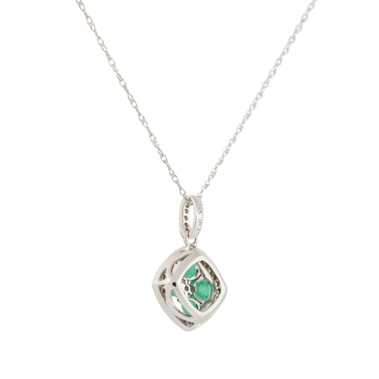 14k White Gold Oval Emerald Diamond Pendant Necklace
