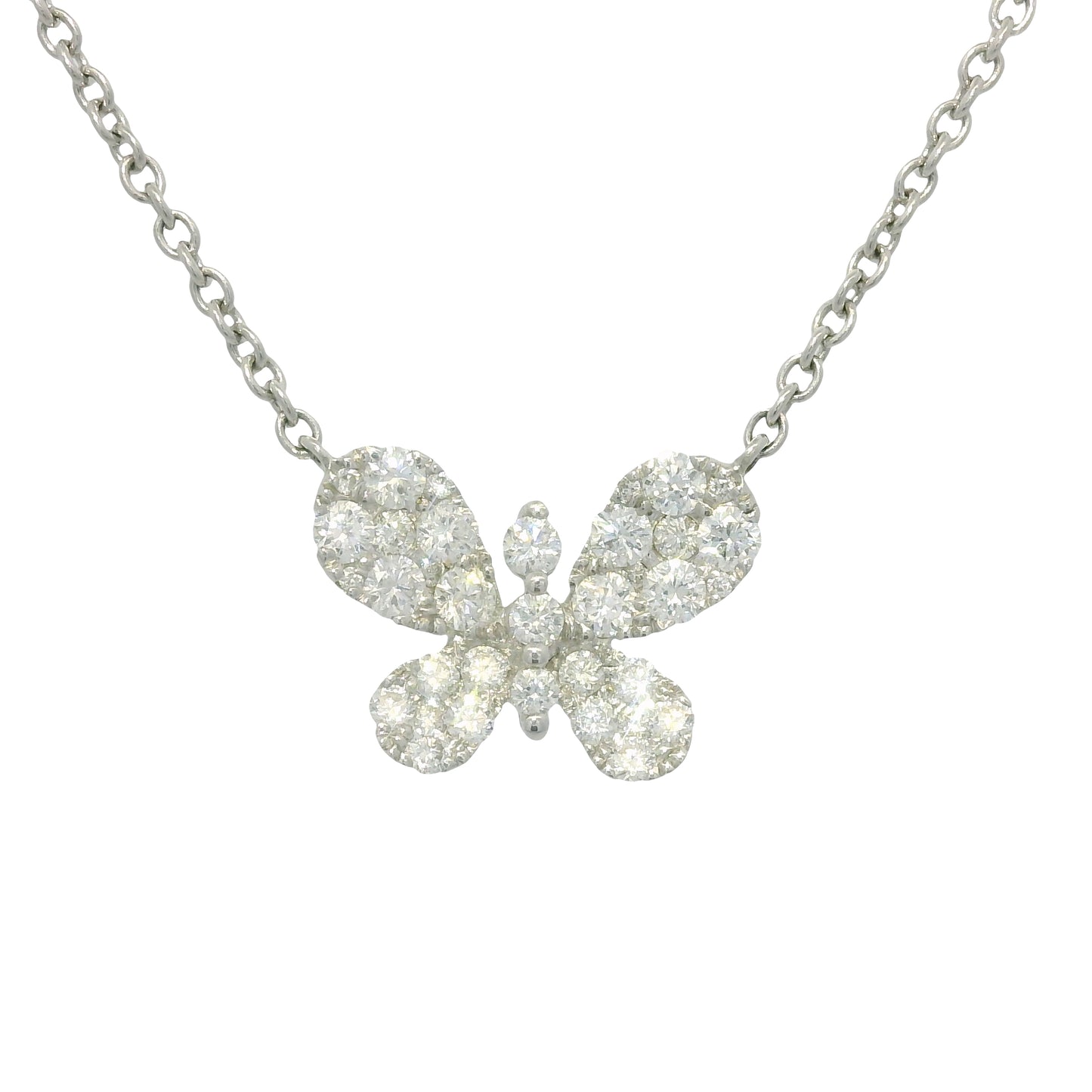 18k White Gold Natural 0.33 Carat Diamond Pave Butterfly Necklace