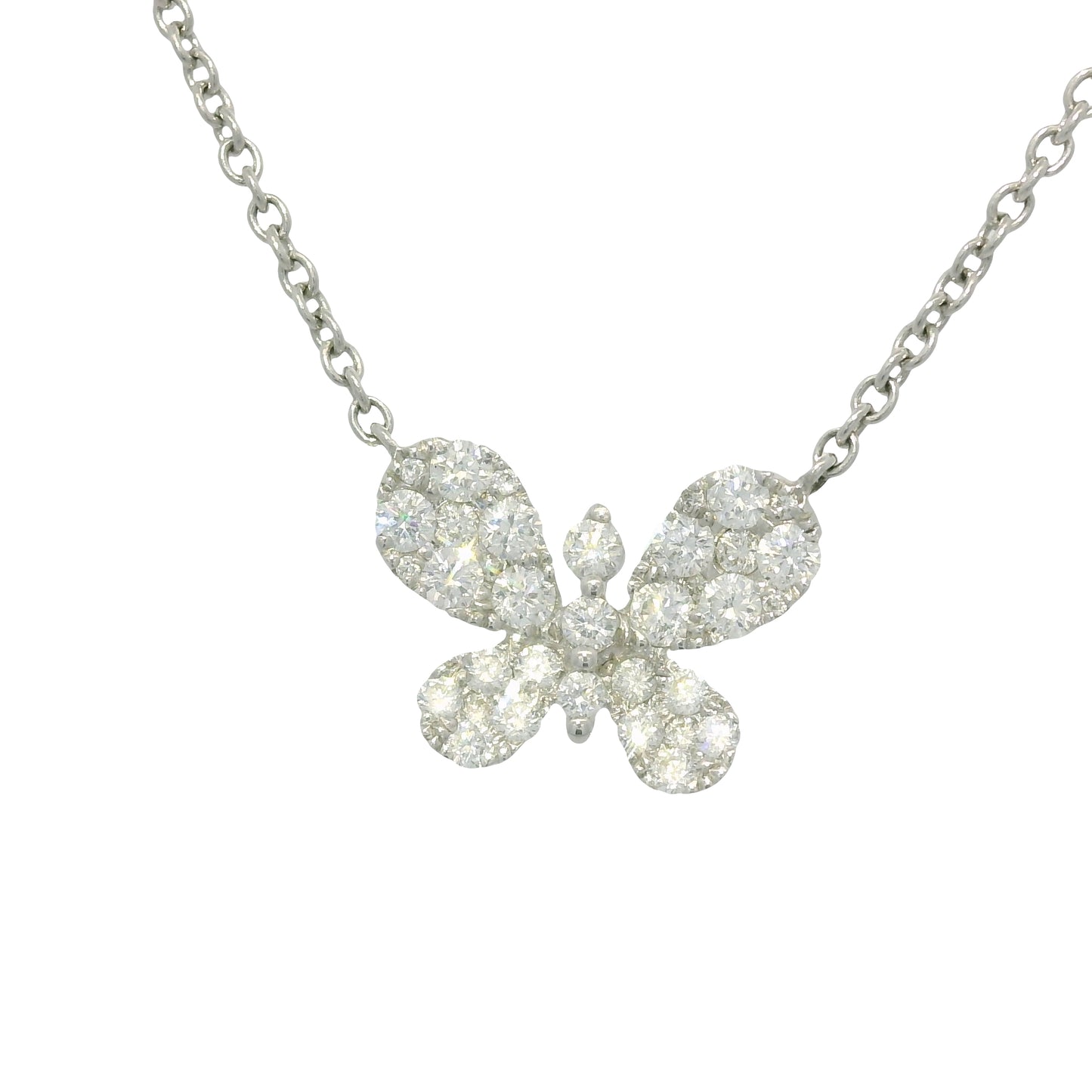 18k White Gold Natural 0.33 Carat Diamond Pave Butterfly Necklace