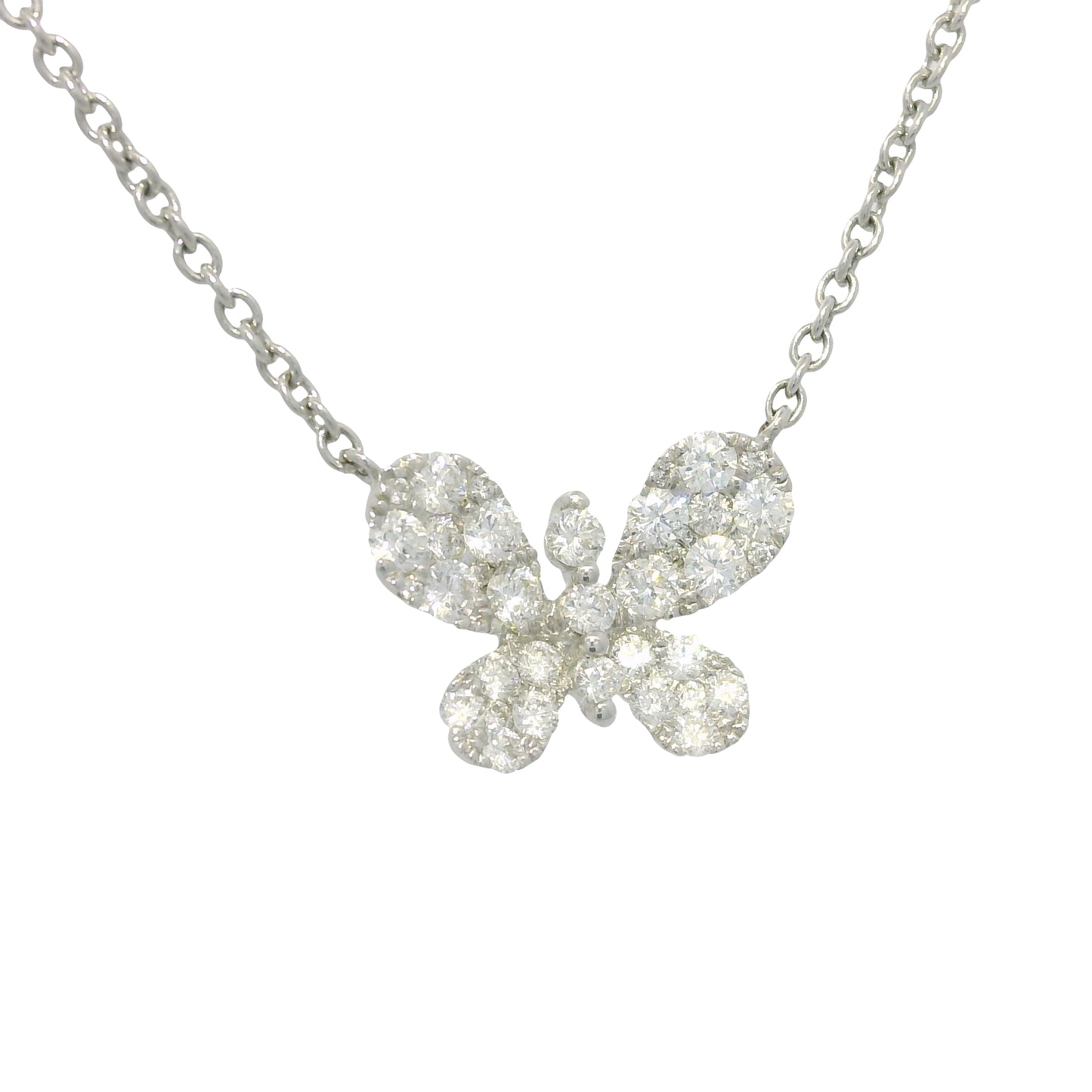 18k White Gold Natural 0.33 Carat Diamond Pave Butterfly Necklace