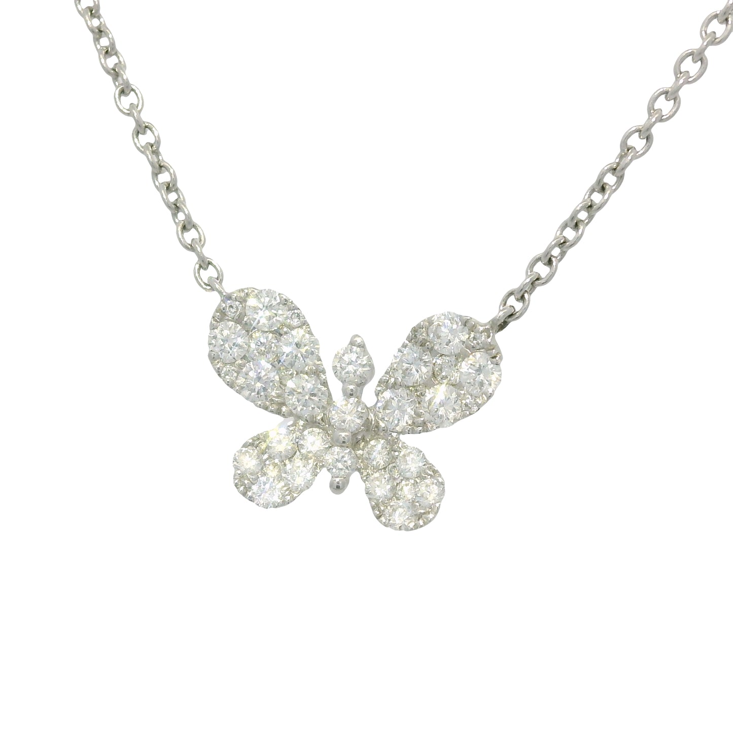 18k White Gold Natural 0.33 Carat Diamond Pave Butterfly Necklace
